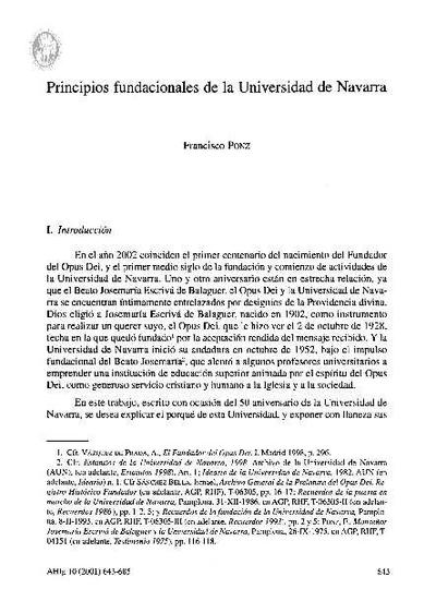 Principios fundacionales de la Universidad de Navarra. [Journal Article]