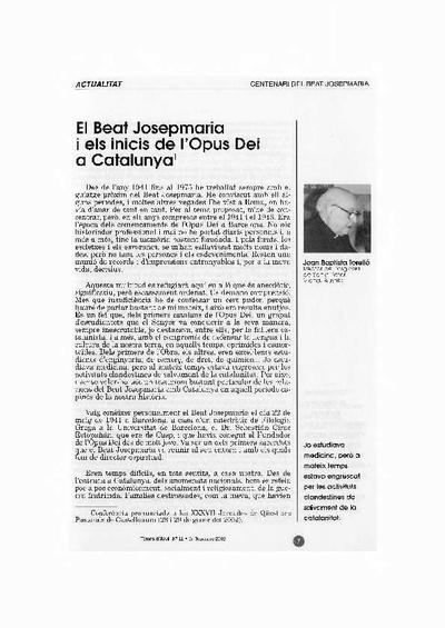 El Beat Josepmaria i els inicis de l’Opus Dei a Catalunya. [Artículo de revista]