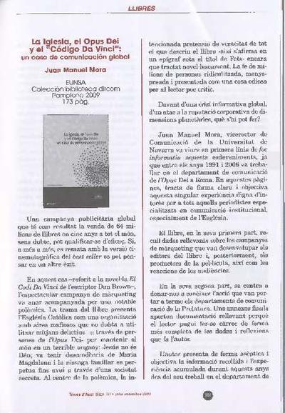 [Recensión sobre: La Iglesia, el Opus Dei y El Código Da Vinci: un caso de comunicación global]. [Journal Article]