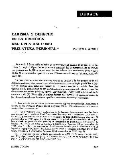 Carisma y Derecho en la erección del Opus Dei como Prelatura personal. [Journal Article]