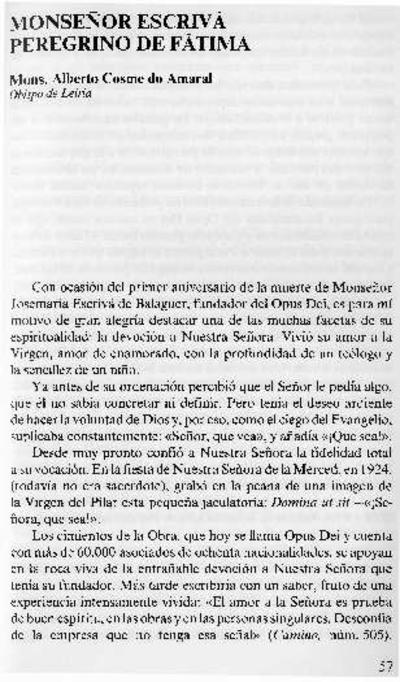 Monseñor Escrivá, peregrino de Fátima. [Book Section]