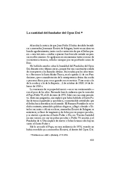 La santidad del fundador del Opus Dei. [Entrevista realizada por Miguel Castellvi]. [Book Section]