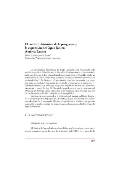El contexto histórico de la posguerra y la expansión del Opus Dei en América Latina. [Book Section]
