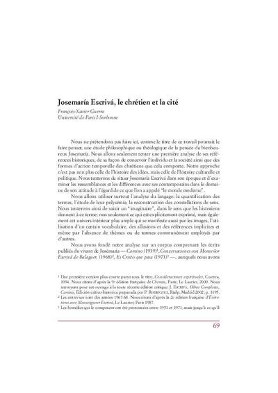 Josemaría Escrivá, le chrétien et la cité. [Book Section]