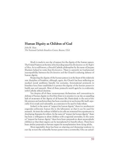 Human Dignity as Children of God. [Book Section]