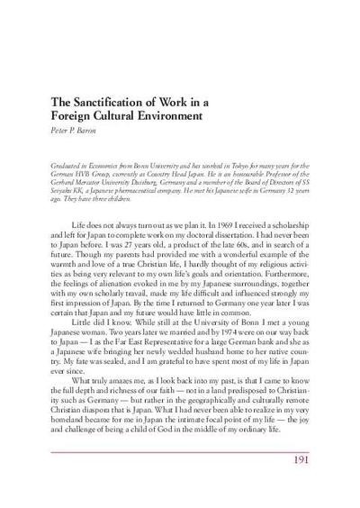 The Sanctification of Work in a Foreign Cultural Environment. [Parte de un libro]