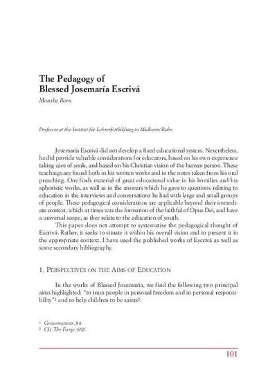 The Pedagogy of Blessed Josemaría Escrivá. [Book Section]
