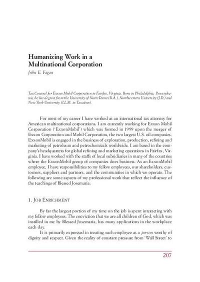 Humanizing Work in a Multinational Corporation. [Book Section]