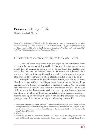 Priest with Unity of Life. [Parte de un libro]