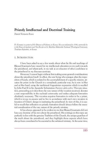 Priestly intellectual and doctrinal training. [Parte de un libro]