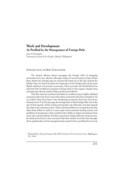 Work and Development. As Profiled by the Management of Foreign Debt. [Parte de un libro]