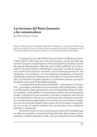 Las lecciones del Beato Josemaría a los comunicadores. [Book Section]