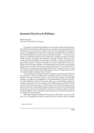Josémaria Escrivá et la Politique. [Book Section]