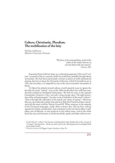 Culture, Christianity, Pluralism. The mobilization of the laity. [Parte de un libro]