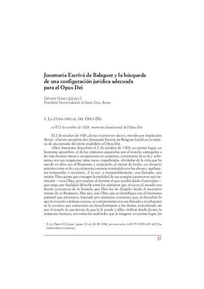 Josemaría Escrivá de Balaguer y la búsqueda de una configuración jurídica adecuada para el Opus Dei. [Book Section]