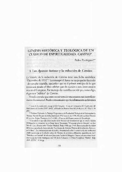 Génesis histórica y teológica de un clásico de espiritualidad: Camino. [Parte de un libro]