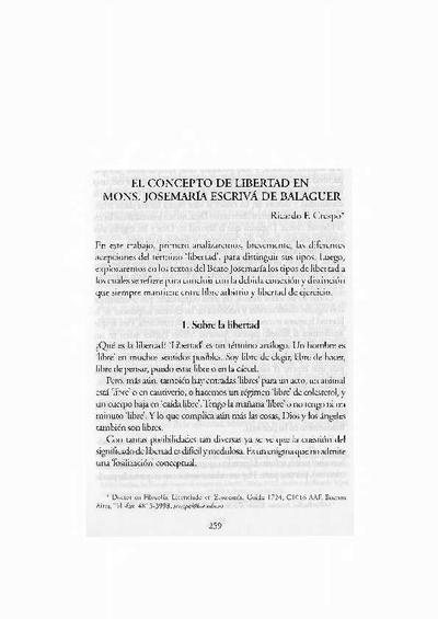 El concepto de libertad en Mons. Josemaría Escrivá de Balaguer. [Parte de un libro]