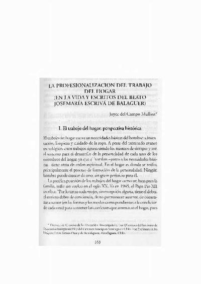 La profesionalización del trabajo del hogar (en la vida y escritos del beato Josemaría Escrivá de Balaguer). [Book Section]