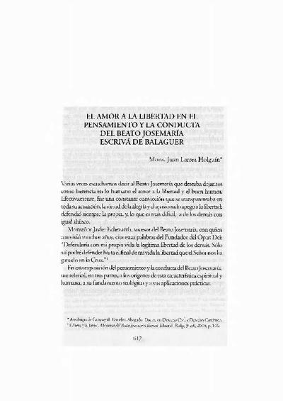 El amor a la libertad en el pensamiento y la conducta del beato Josemaría Escrivá de Balaguer. [Book Section]