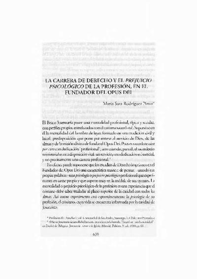La carrera de derecho y el prejuicio psicológico de la profesión, en el Fundador del Opus Dei. [Book Section]
