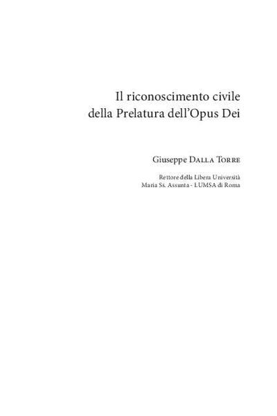 Il riconoscimento civile della Prelatura dell’Opus Dei. [Book Section]