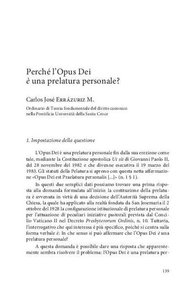 Perché l’Opus Dei è una prelatura personale? [Book Section]