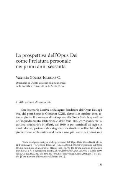La prospettiva dell’Opus Dei come Prelatura personale nei primi anni sessanta. [Book Section]