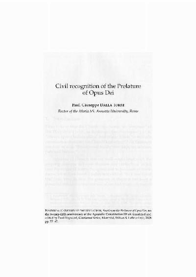 Civil recognition of the Prelature of Opus Dei. [Book Section]
