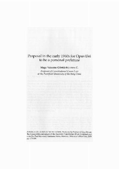 Proposal in the early 1960s for Opus Dei to be a personal prelature. [Book Section]