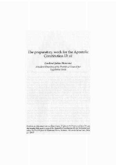 The preparatory work the Apostolic Constitution <i>Ut sit</i>. [Book Section]