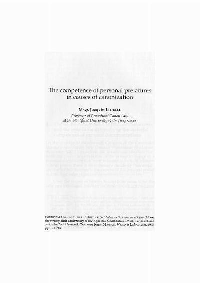 The competence of personal prelatures in causes of canonization. [Book Section]