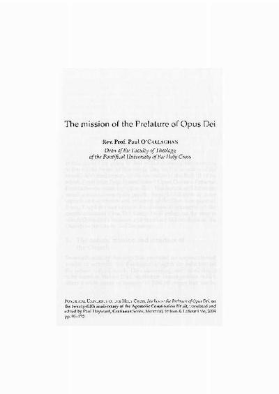 The mission of the Prelature of Opus Dei. [Book Section]