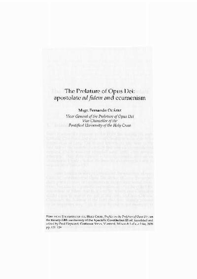 The Prelature of Opus Dei: apostolate <i>ad fidem</i> and ecumenism. [Parte de un libro]
