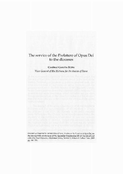 The service of the Prelature of Opus Dei to the dioceses. [Parte de un libro]