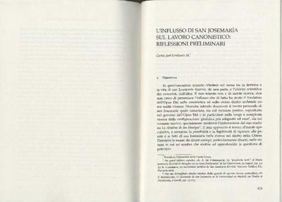 L'influsso di san Josemaría sul lavoro canonistico: riflessioni preliminari. [Book Section]