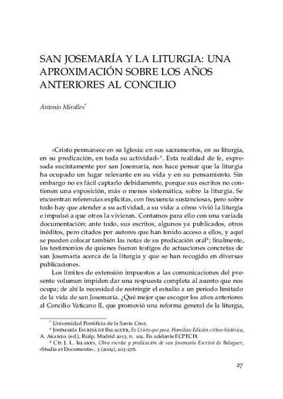 San Josemaría y la liturgia: una aproximación sobre los años anteriores al Concilio. [Book Section]