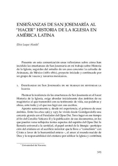 Enseñanzas de san Josemaría al «hacer» historia de la Iglesia en América Latina. [Book Section]
