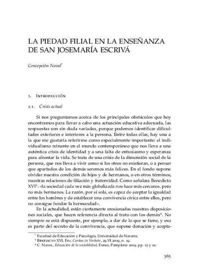 La piedad filial en la enseñanza de san Josemaría Escrivá. [Book Section]