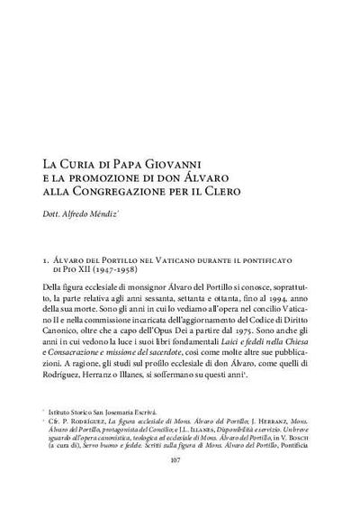 La Curia di Papa Giovanni e la promozione di don Álvaro alla Congregazione per il Clero. [Book Section]