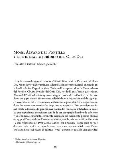 Mons. Álvaro del Portillo y el itinerario jurídico del Opus Dei. [Parte de un libro]