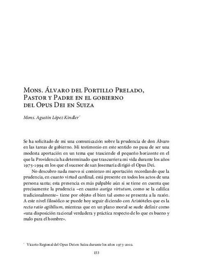 Mons. Álvaro del Portillo Prelado, Pastor y Padre en el gobierno del Opus Dei en Suiza. [Parte de un libro]