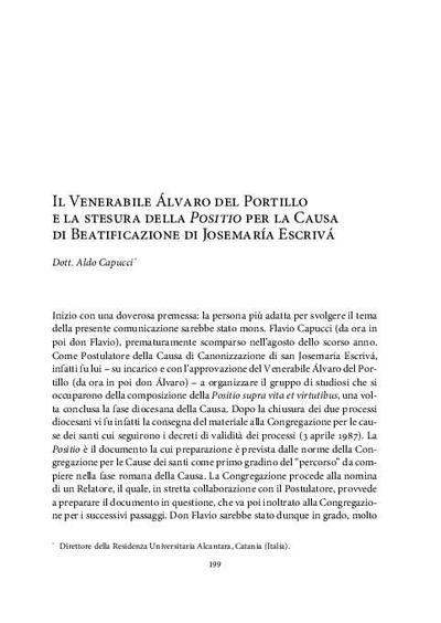 Il Venerabile Álvaro del Portillo e la stesura della Positio per la Causa di Beatificazione di Josemaría Escrivá. [Parte de un libro]