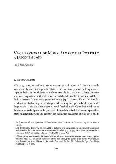 Viaje pastoral de Mons. Álvaro del Portillo a Japón en 1987. [Book Section]