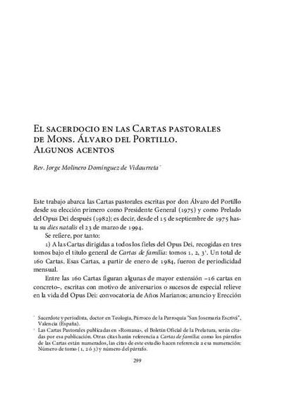 El sacerdocio en las Cartas pastorales de Mons. Álvaro del Portillo. Algunos acentos. [Parte de un libro]