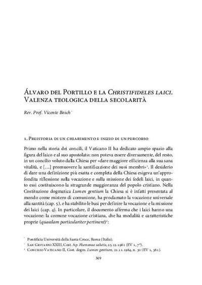 Álvaro del Portillo e la <i>Christifideles laici</i>. Valenza teologica della secolarità. [Parte de un libro]