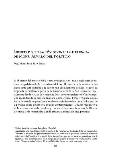 Libertad y filiación divina: la herencia de Mons. Álvaro del Portillo. [Book Section]