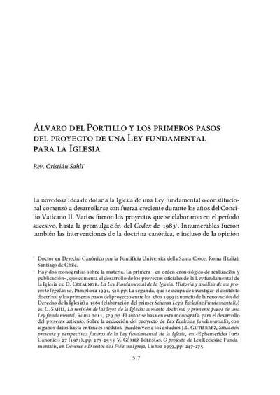 Álvaro del Portillo y los primeros pasos del proyecto de una Ley fundamental para la Iglesia. [Book Section]