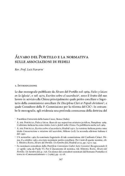 Álvaro del Portillo e la normativa sulle associazioni di fedeli. [Book Section]