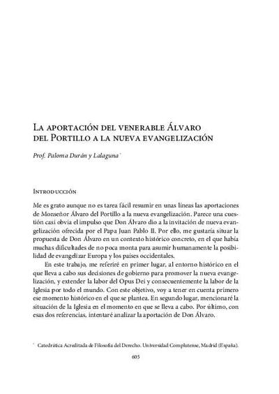 La aportación del venerable Álvaro del Portillo a la nueva evangelización. [Book Section]