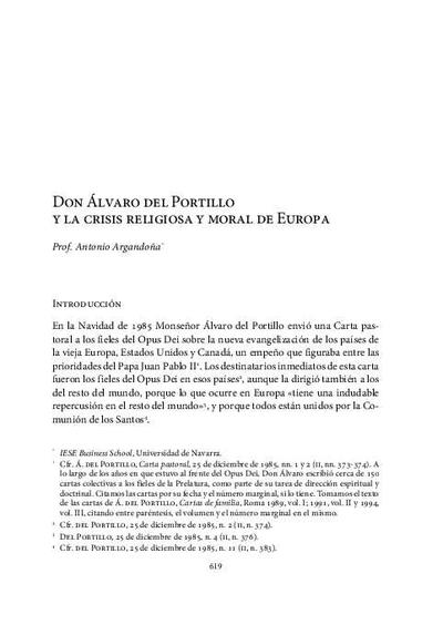 Don Álvaro del Portillo y la crisis religiosa y moral de Europa. [Book Section]